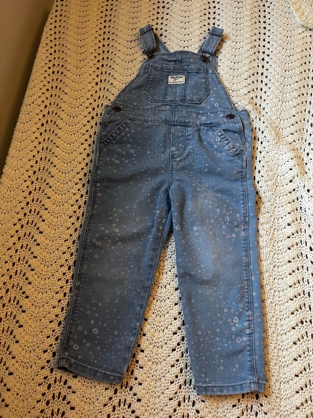 OshKosh B'gosh Light Wash Denim Floral Overalls 3T